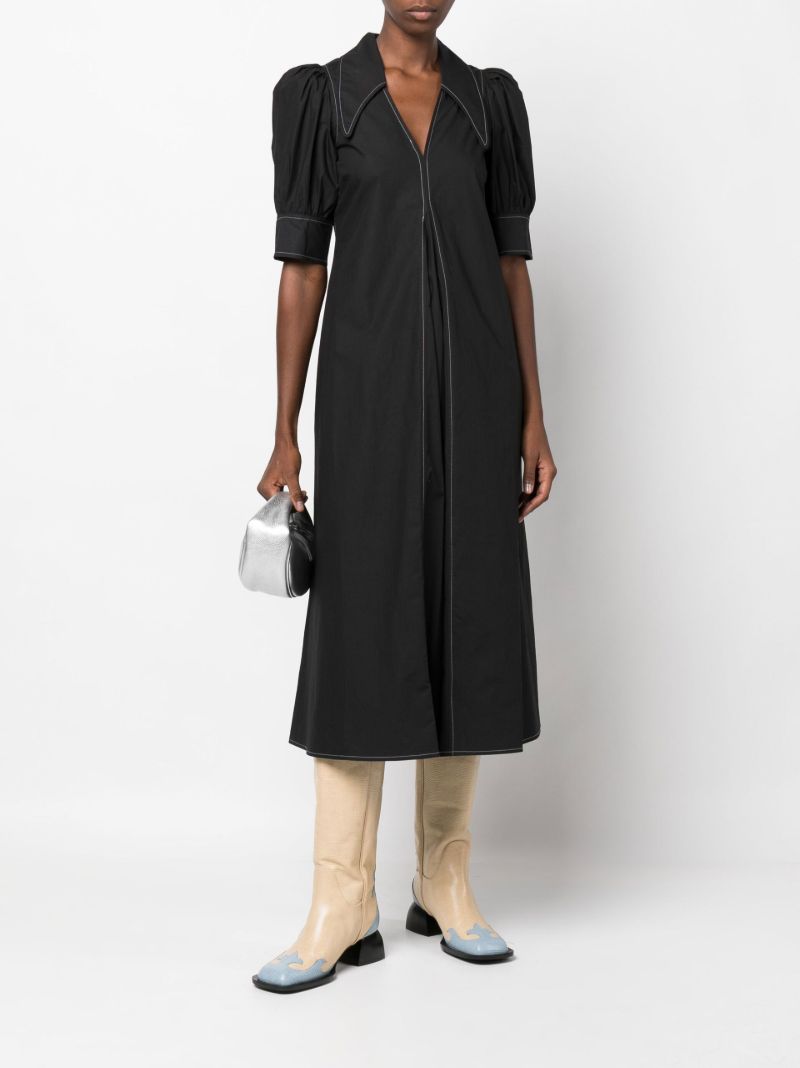 Black Puff Sleeve Midi Dress