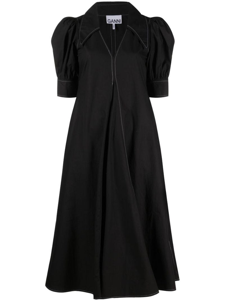 Black Puff Sleeve Midi Dress