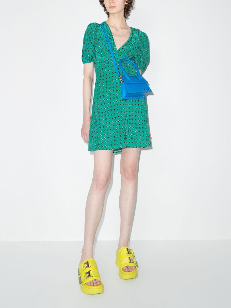 Green Milla V-neck Printed Mini Dress