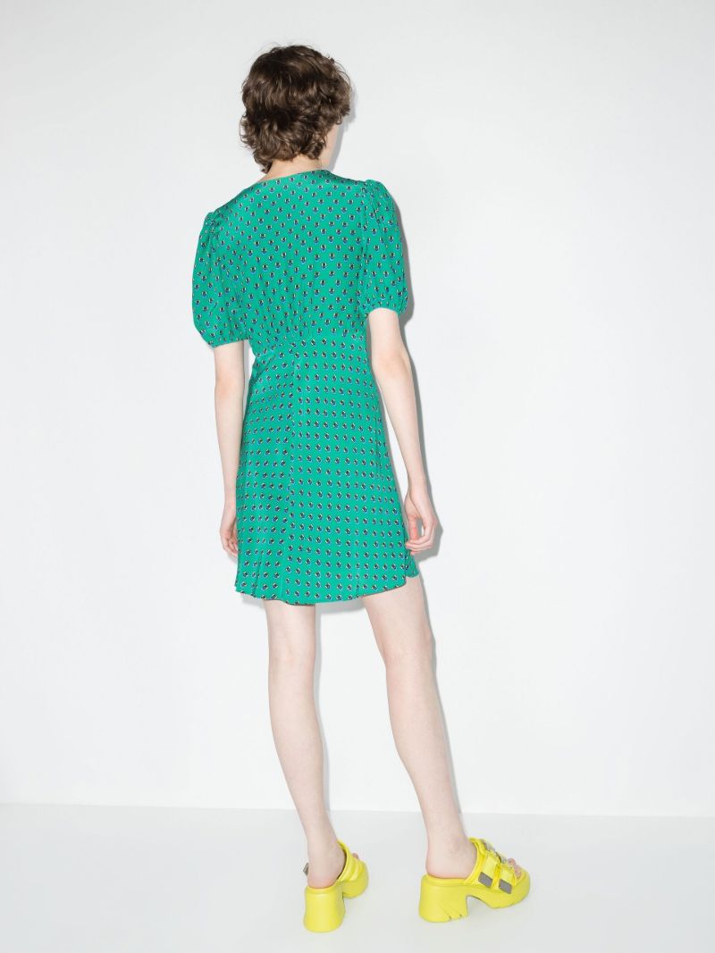 Green Milla V-neck Printed Mini Dress