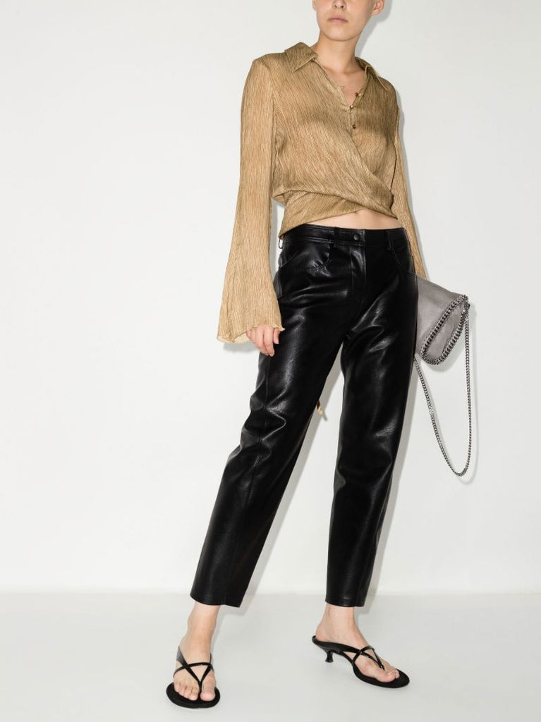 Black Faux Leather Straight Leg Trousers