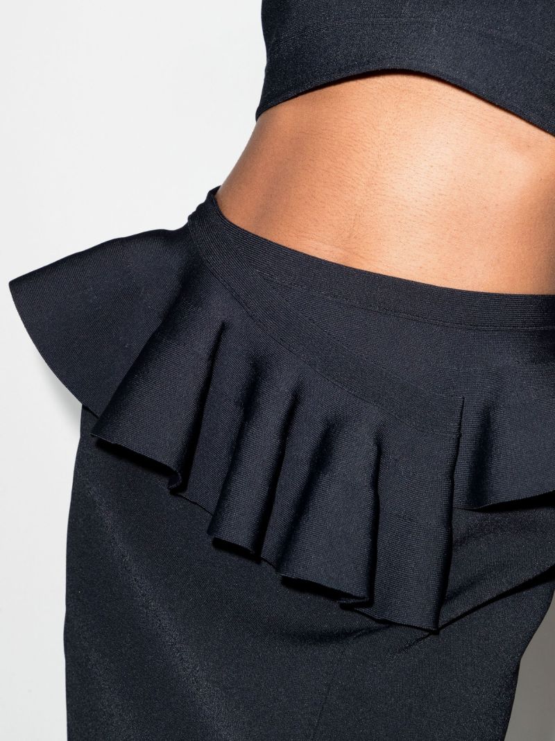 Black Ruffle Detail High Waist Skirt