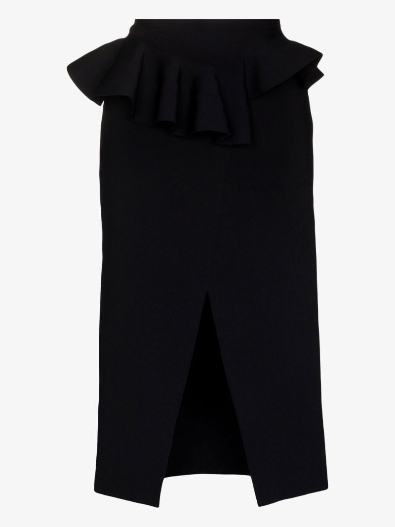 Black Ruffle Detail High Waist Skirt