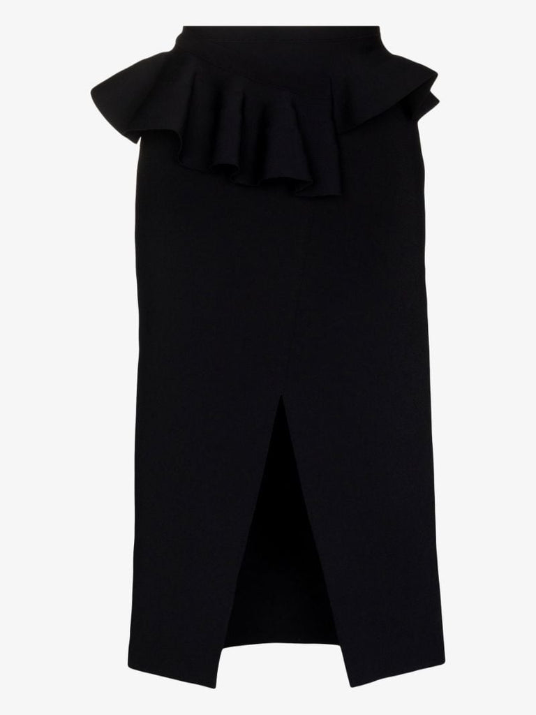 Black Ruffle Detail High Waist Skirt