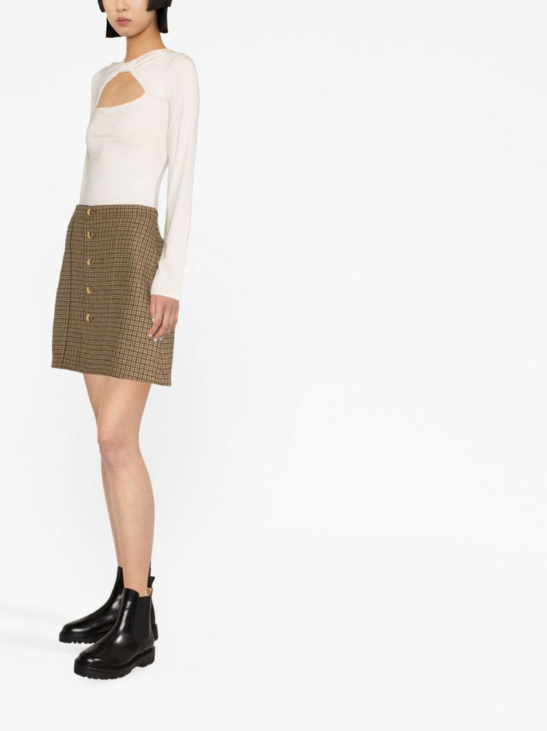 Brown Check Wool Mini Skirt