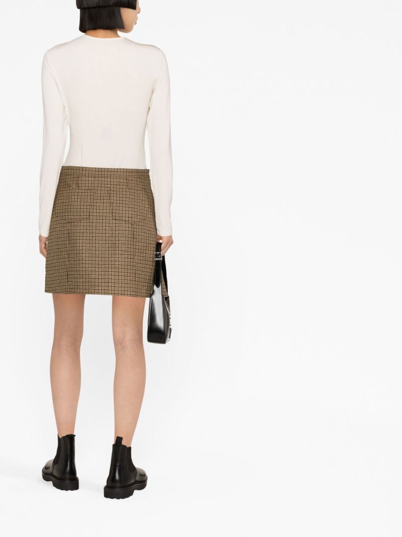 Brown Check Wool Mini Skirt