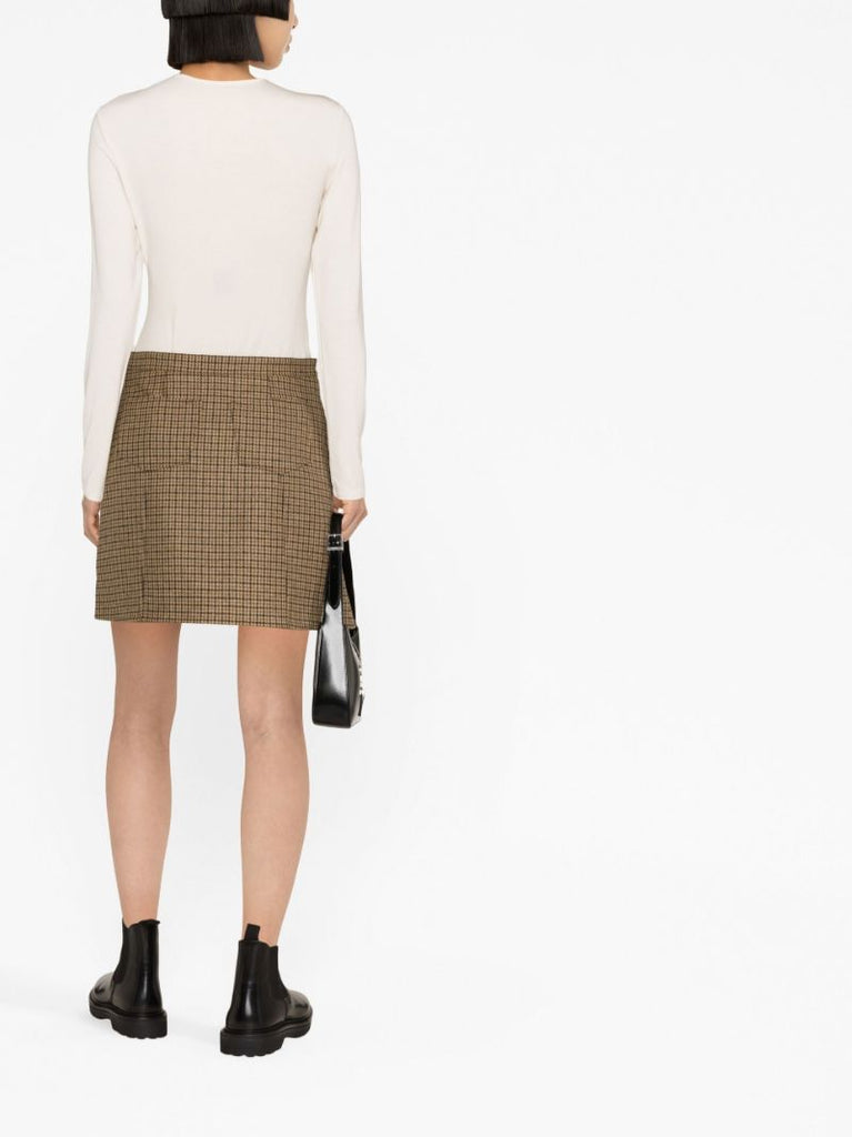 Brown Check Wool Mini Skirt