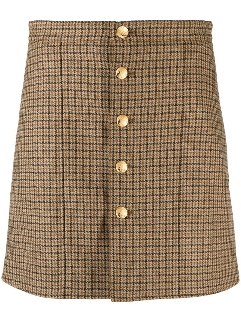 Brown Check Wool Mini Skirt