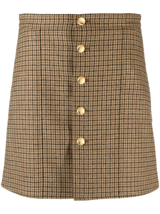 Brown Check Wool Mini Skirt