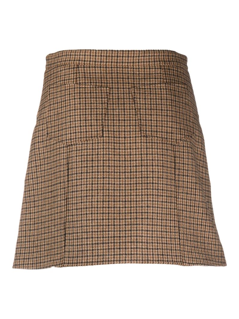 Brown Check Wool Mini Skirt