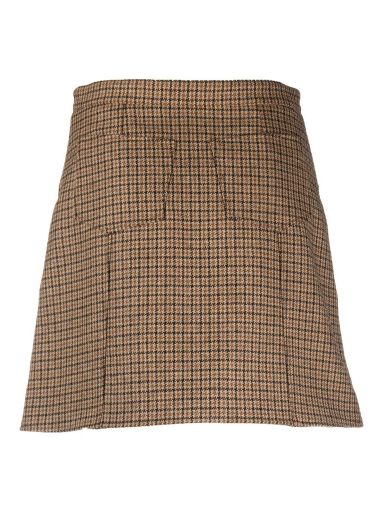 Brown Check Wool Mini Skirt