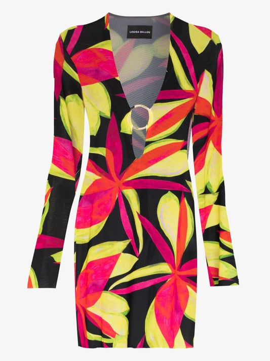 Black Helios Floral Print Mini Dress