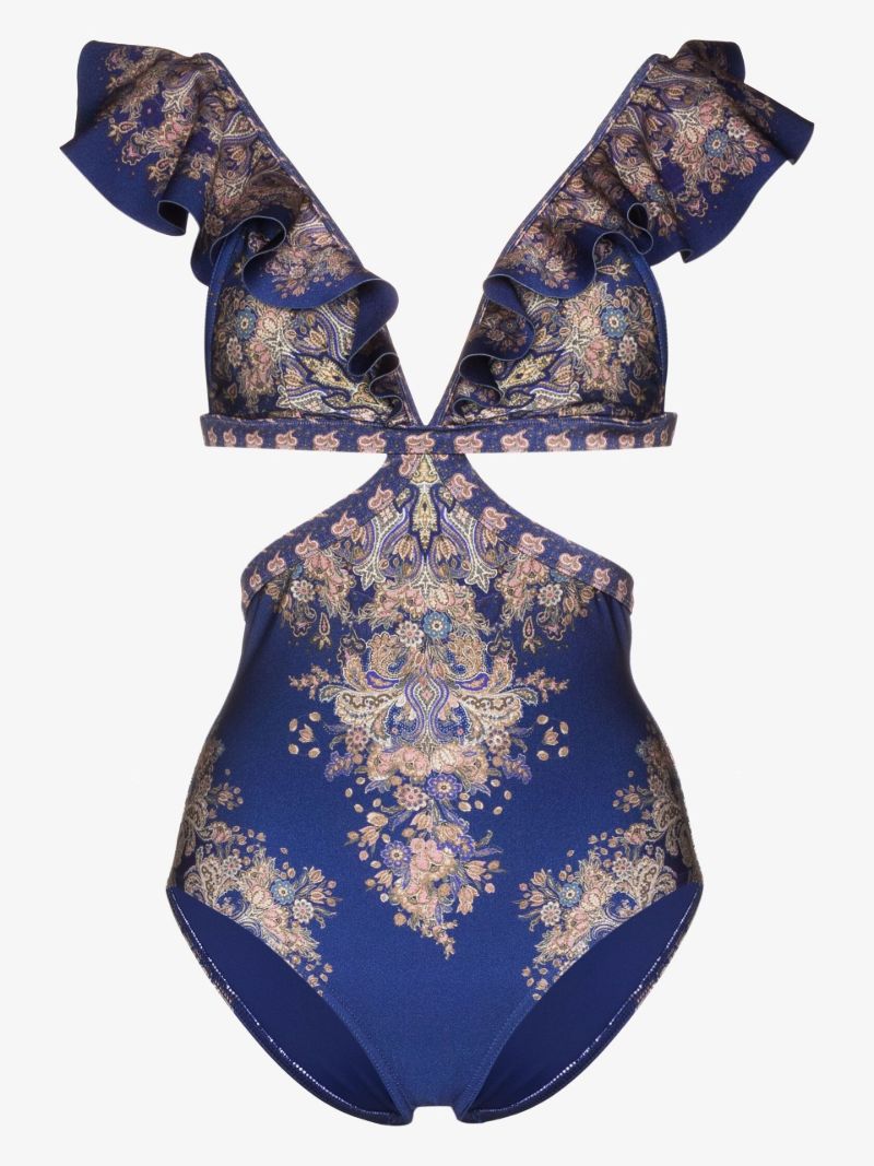 Blue Anneke Ruffled Cutout Swimsuit