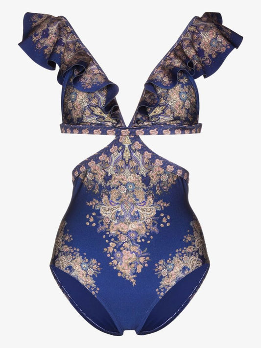 Blue Anneke Ruffled Cutout Swimsuit