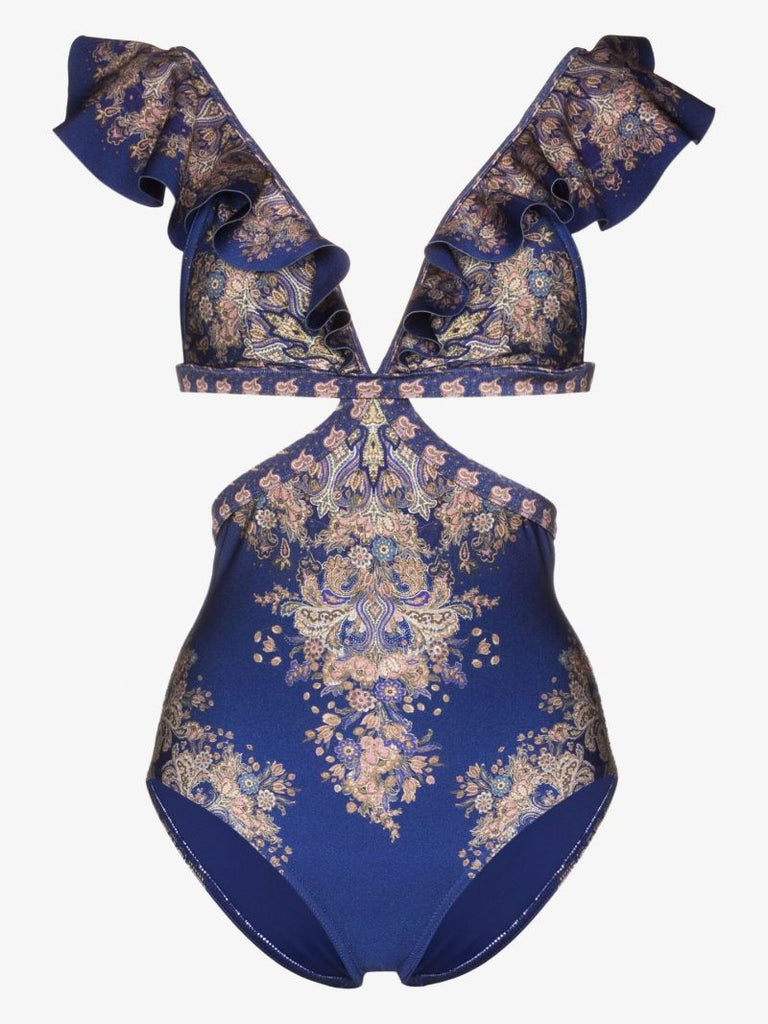 Blue Anneke Ruffled Cutout Swimsuit