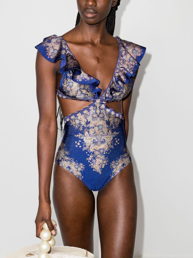 Blue Anneke Ruffled Cutout Swimsuit