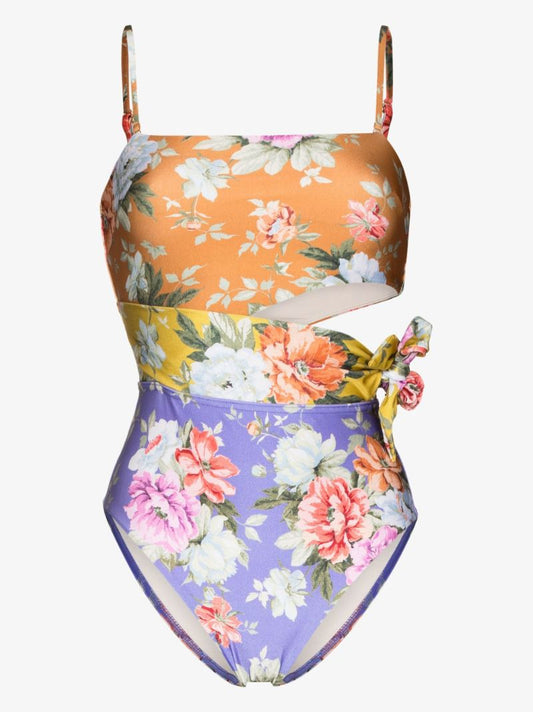 Orange Andie Spliced Floral Print Swimsuit
