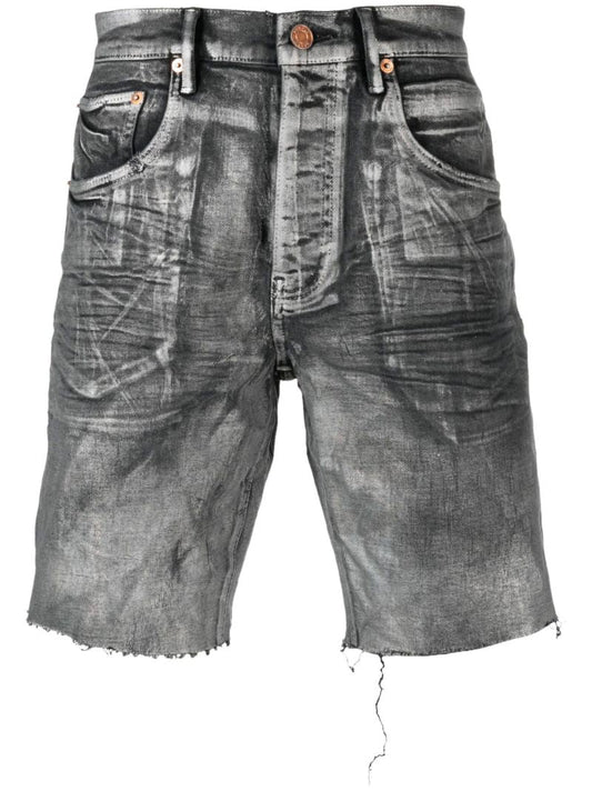 Black Iriidescent Mid-rise Denim Shorts