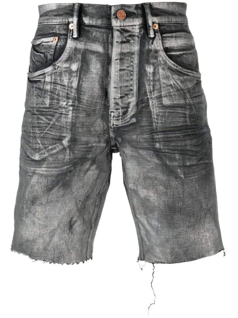 Black Iriidescent Mid-rise Denim Shorts