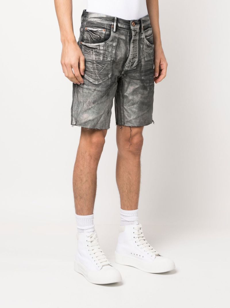Black Iriidescent Mid-rise Denim Shorts