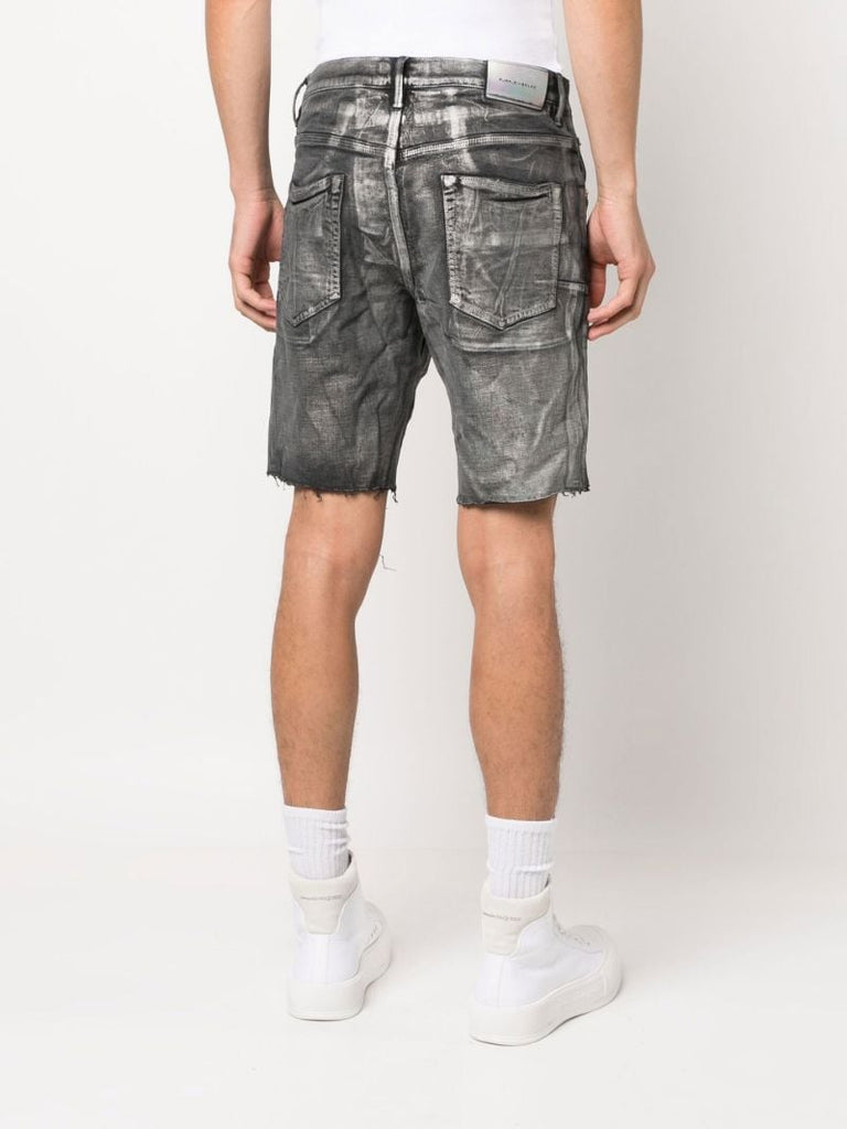 Black Iriidescent Mid-rise Denim Shorts