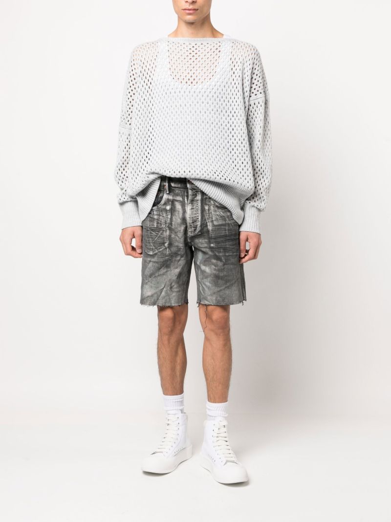 Black Iriidescent Mid-rise Denim Shorts