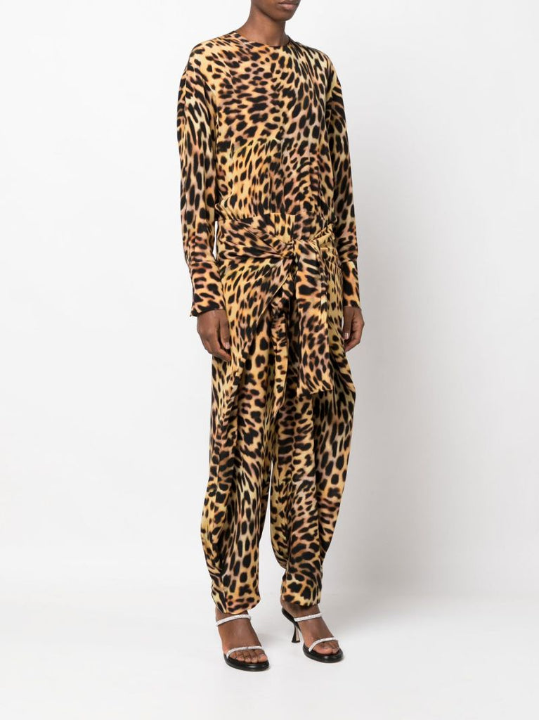 Black Cheetah Print Silk Jumpsuit
