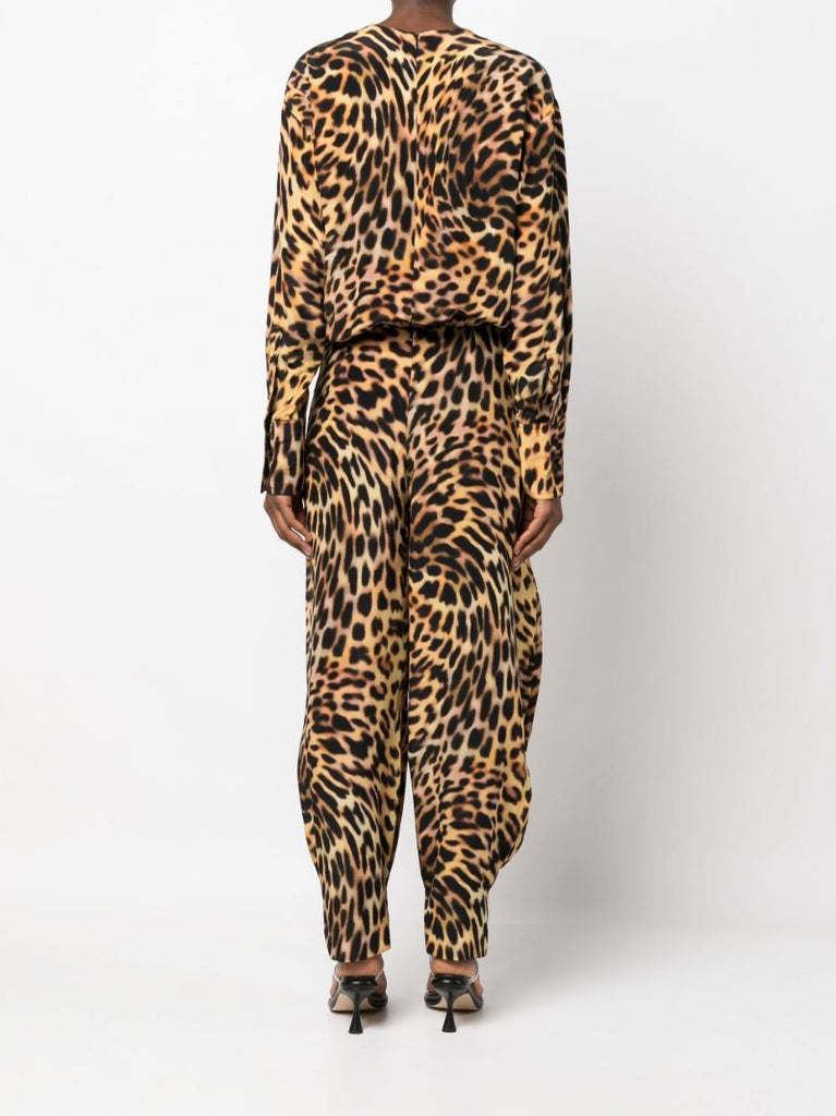 Black Cheetah Print Silk Jumpsuit