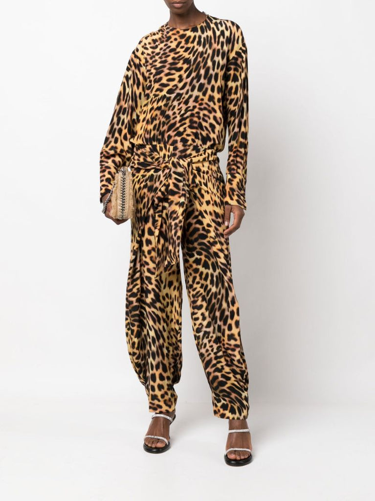 Black Cheetah Print Silk Jumpsuit