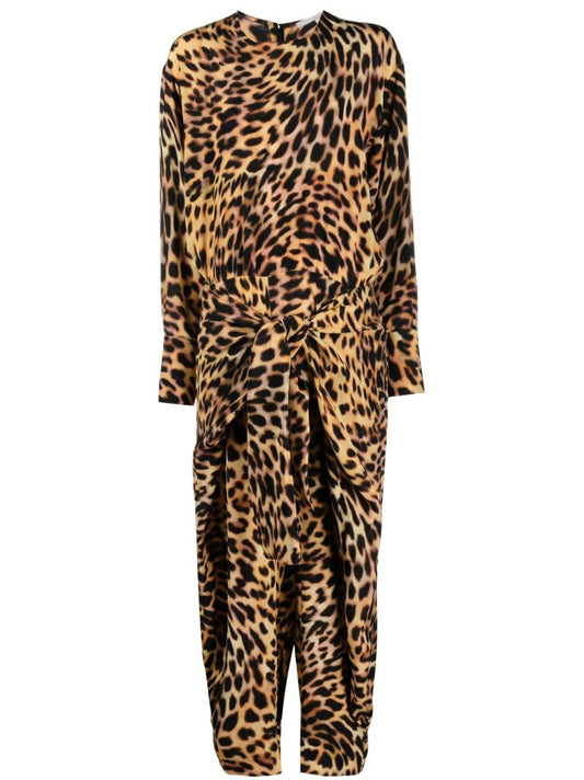 Black Cheetah Print Silk Jumpsuit