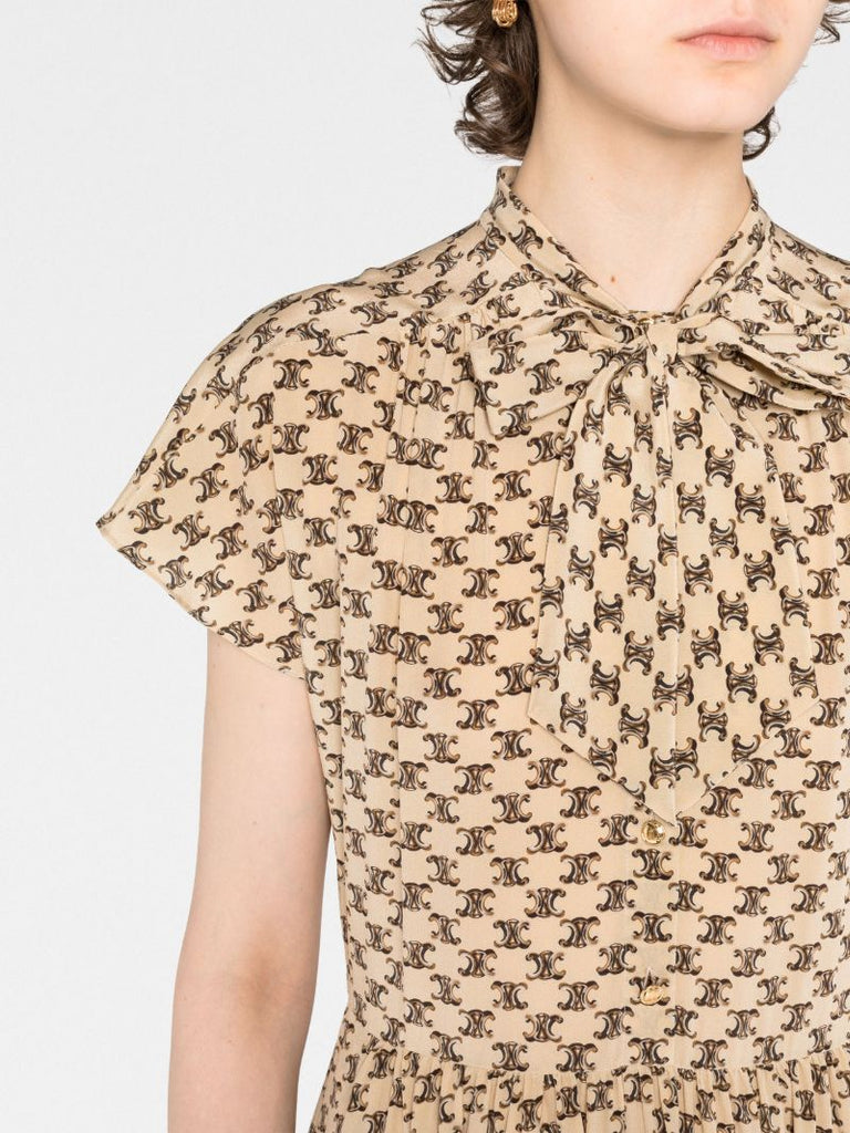 Neutral LavalliÃ_x0083_Â©re Triomphe Print Silk Dress