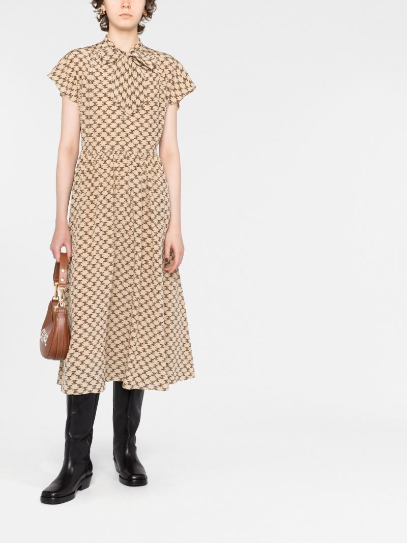 Neutral LavalliÃ_x0083_Â©re Triomphe Print Silk Dress