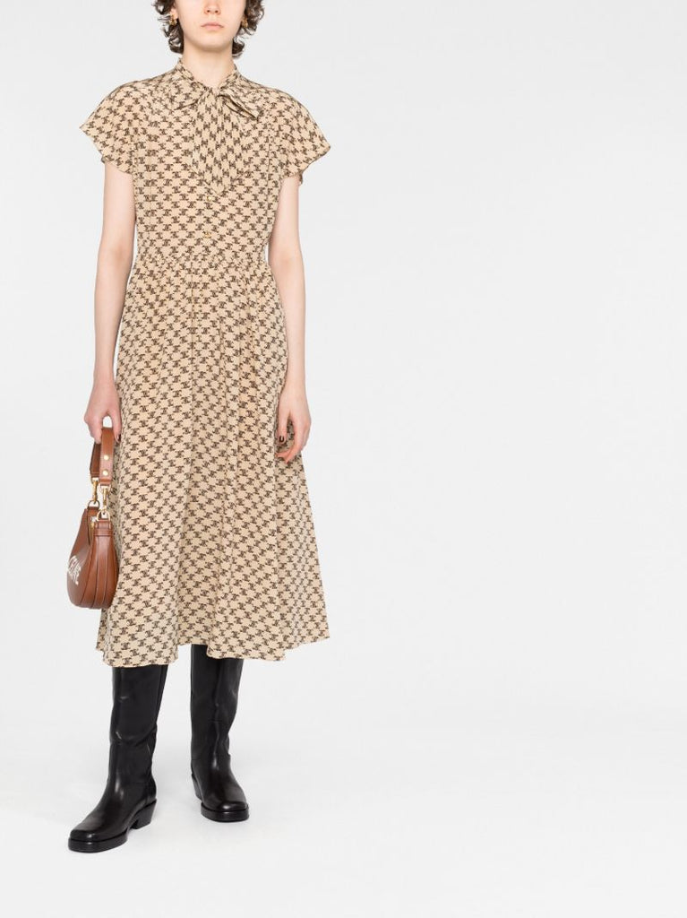 Neutral LavalliÃ_x0083_Â©re Triomphe Print Silk Dress
