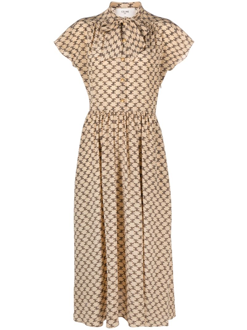 Neutral LavalliÃ_x0083_Â©re Triomphe Print Silk Dress