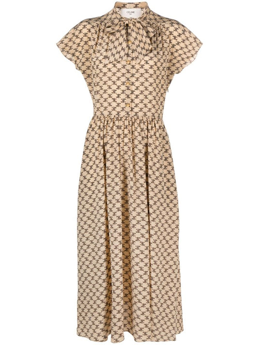 Neutral LavalliÃ_x0083_Â©re Triomphe Print Silk Dress