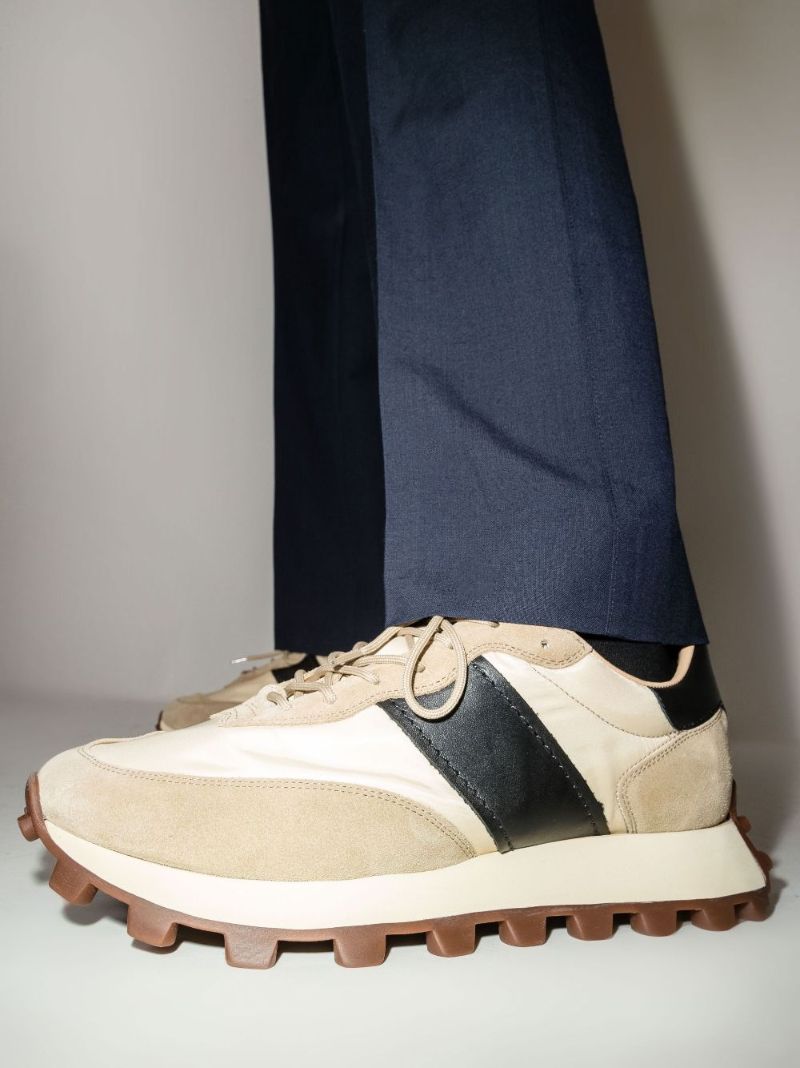 Neutral Panelled Low Top Sneakers