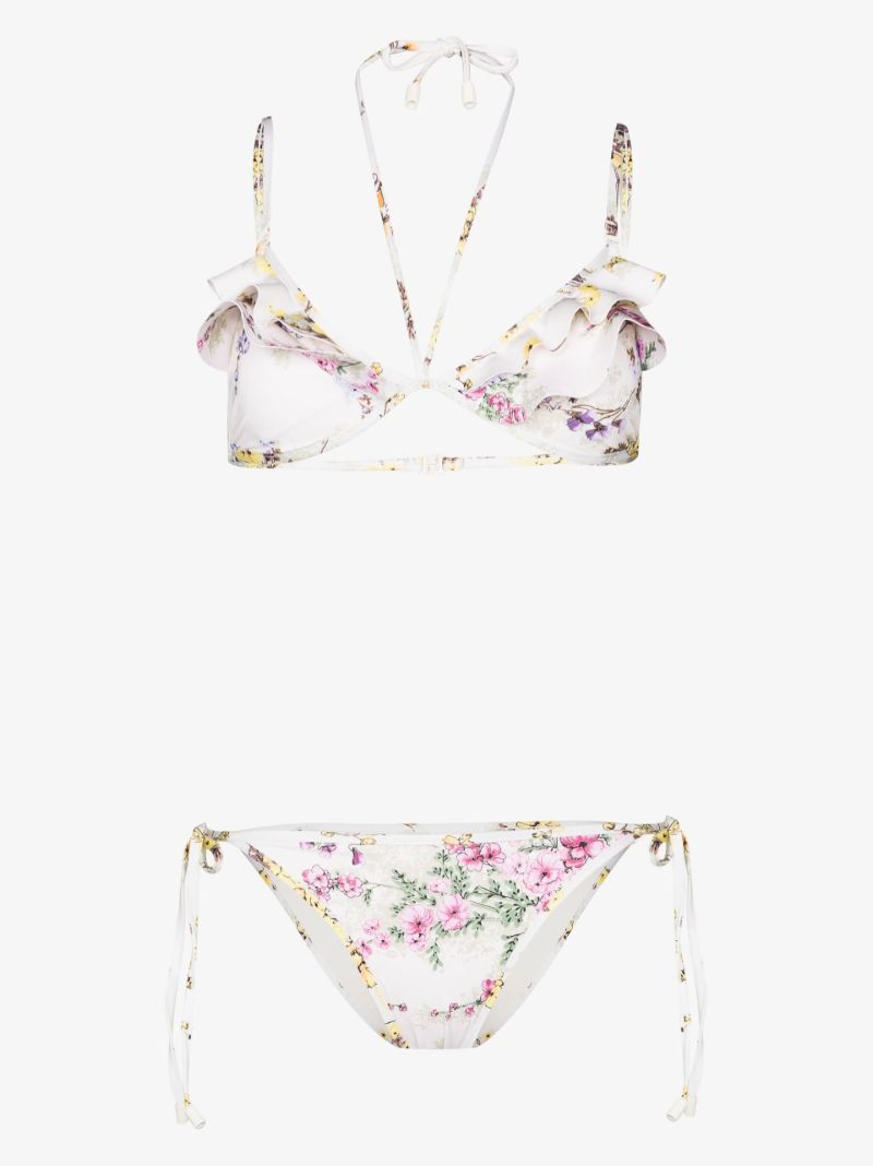 White Jude Floral Print Triangle Bikini