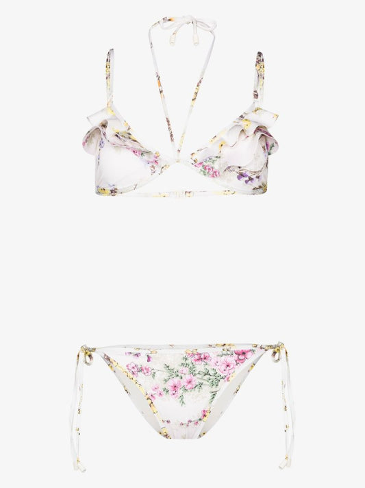 White Jude Floral Print Triangle Bikini
