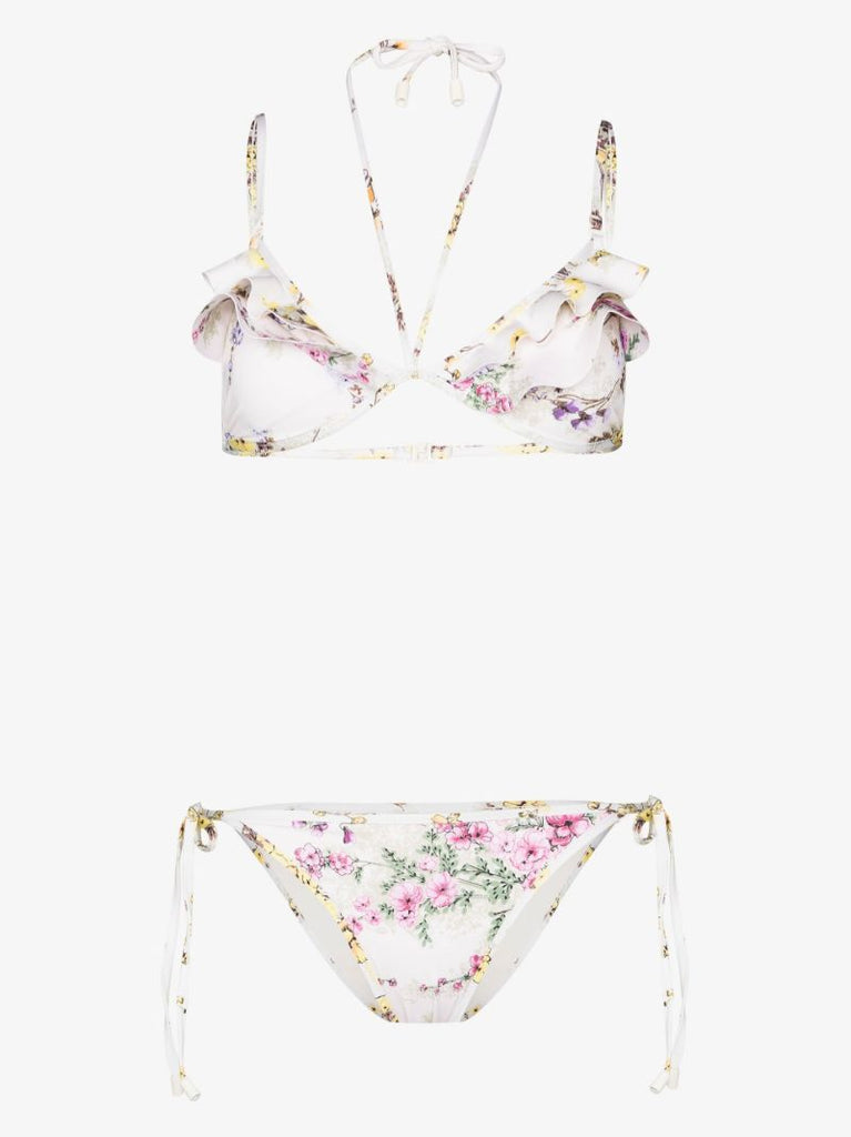 White Jude Floral Print Triangle Bikini