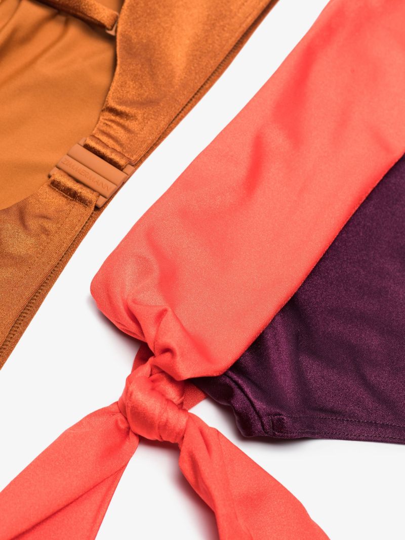 Brown Violet Colour Block Bikini