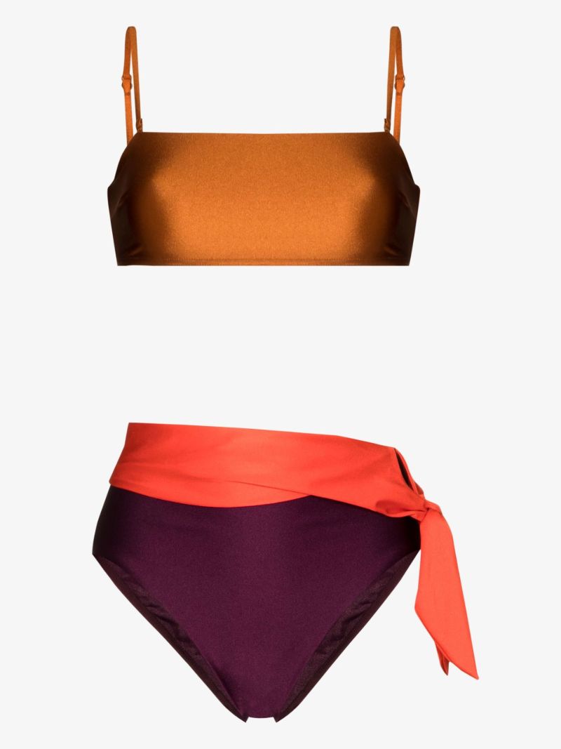 Brown Violet Colour Block Bikini