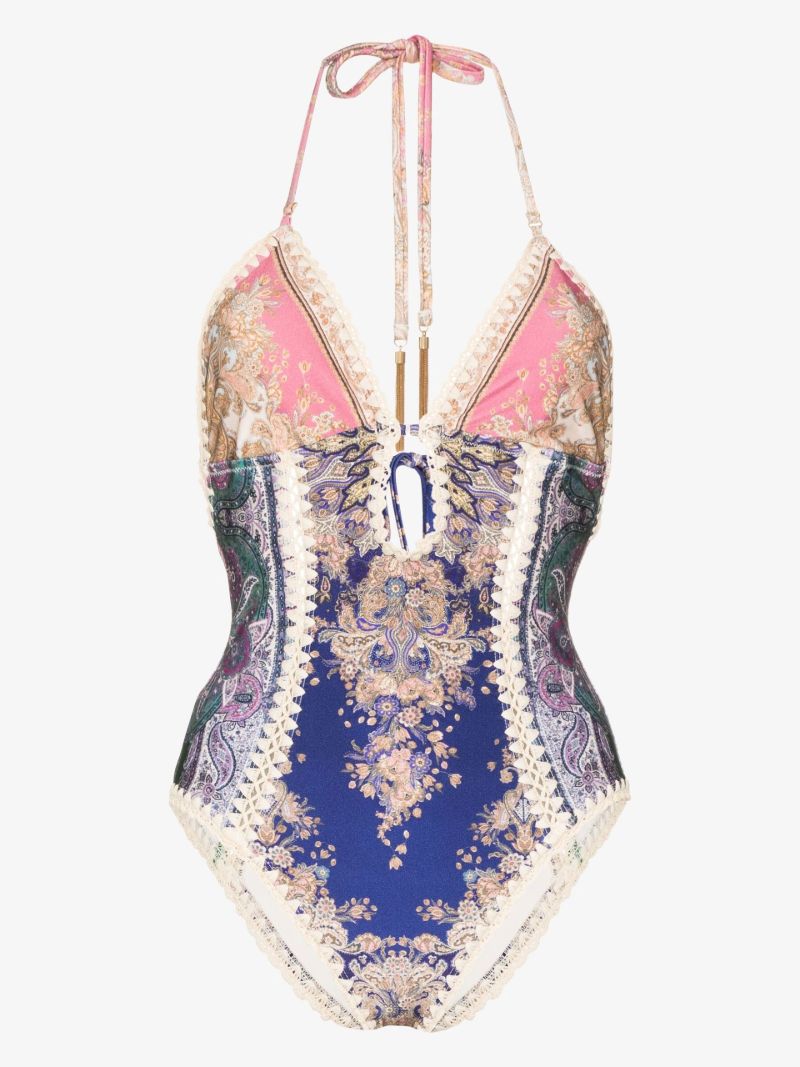 Blue Anneke Crochet-trim Swimsuit