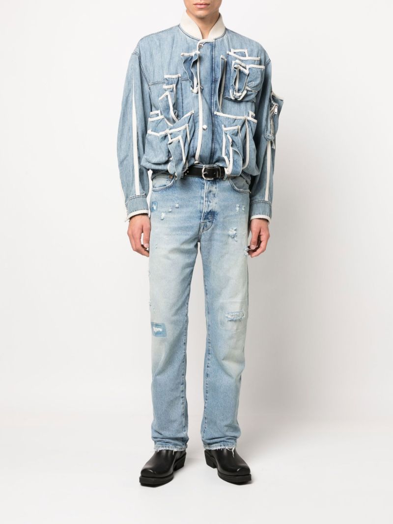 Blue Distressed Faded Slim-leg Jeans