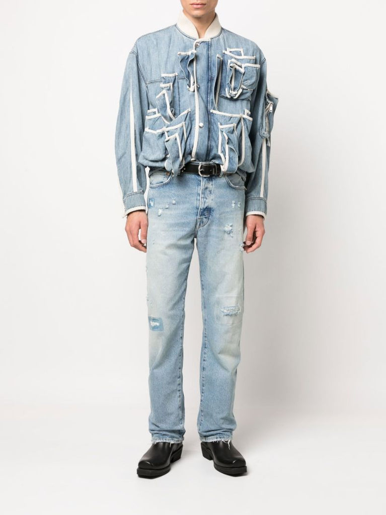 Blue Distressed Faded Slim-leg Jeans