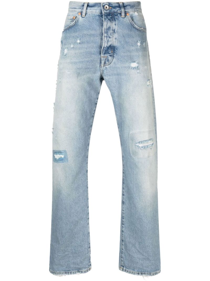 Blue Distressed Faded Slim-leg Jeans