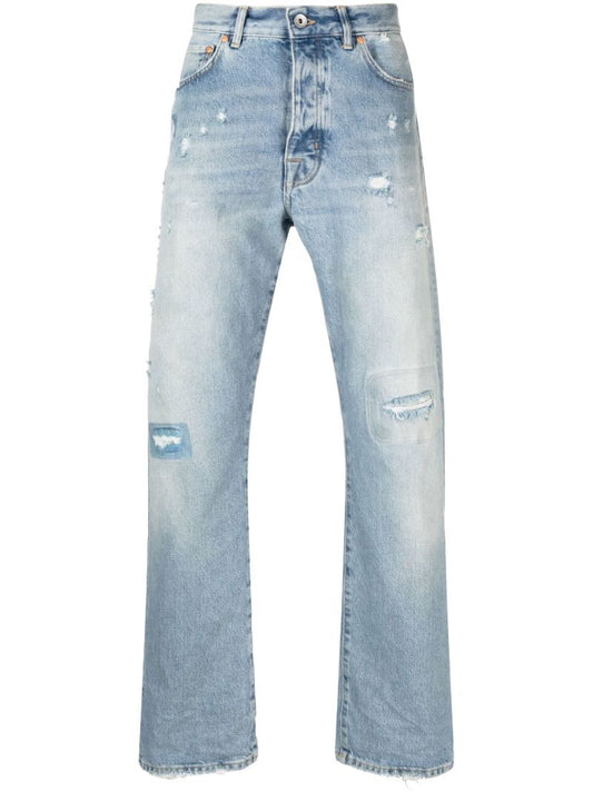 Blue Distressed Faded Slim-leg Jeans
