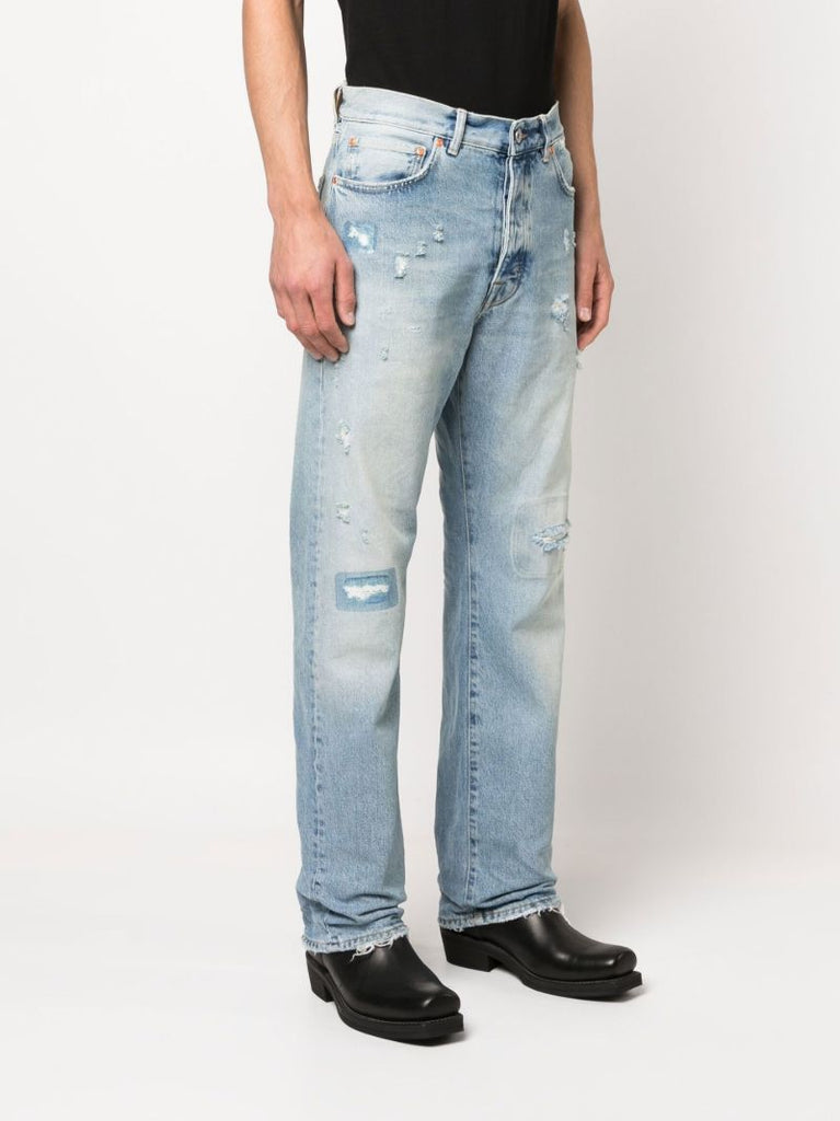 Blue Distressed Faded Slim-leg Jeans