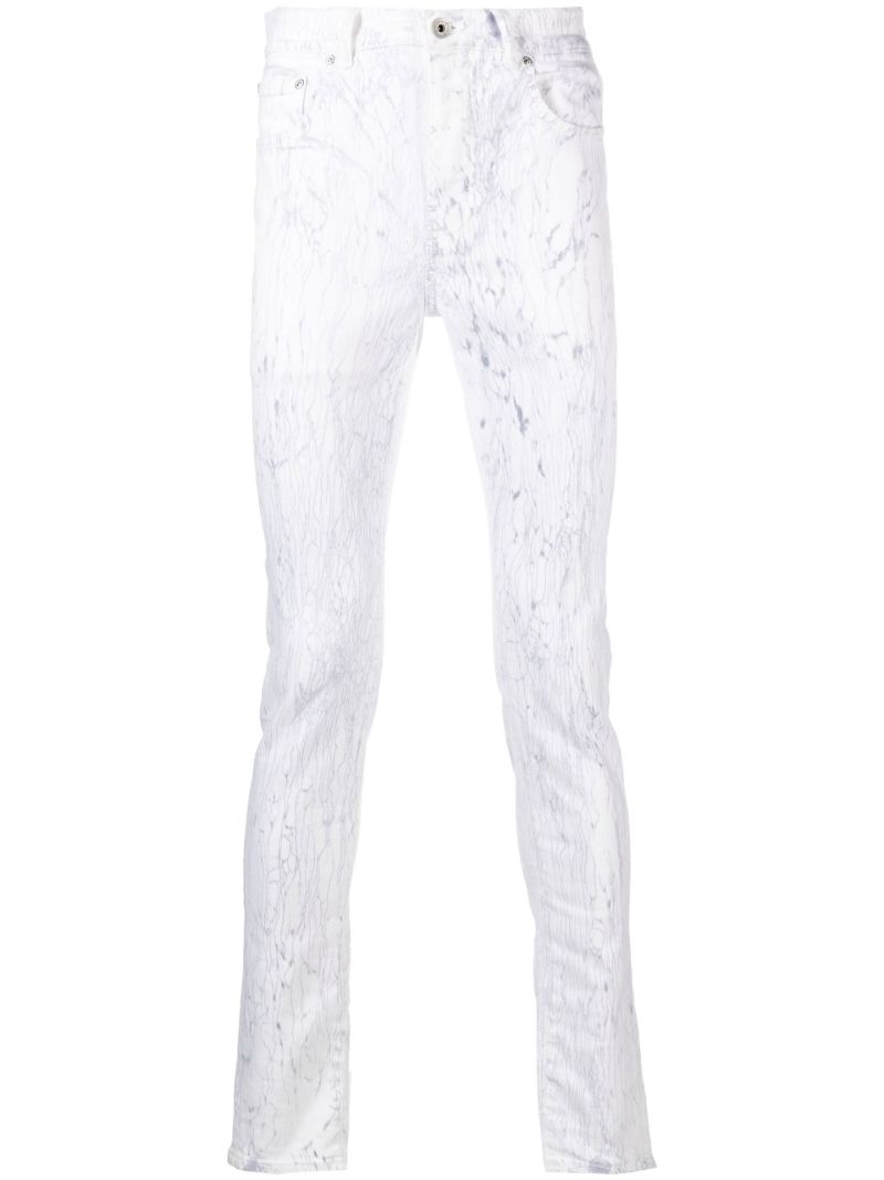 White Hydro Marble Print Skinny Jeans