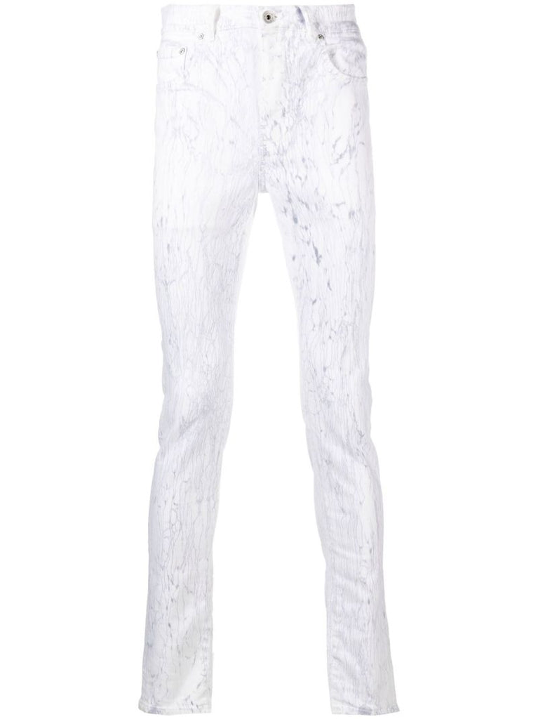 White Hydro Marble Print Skinny Jeans