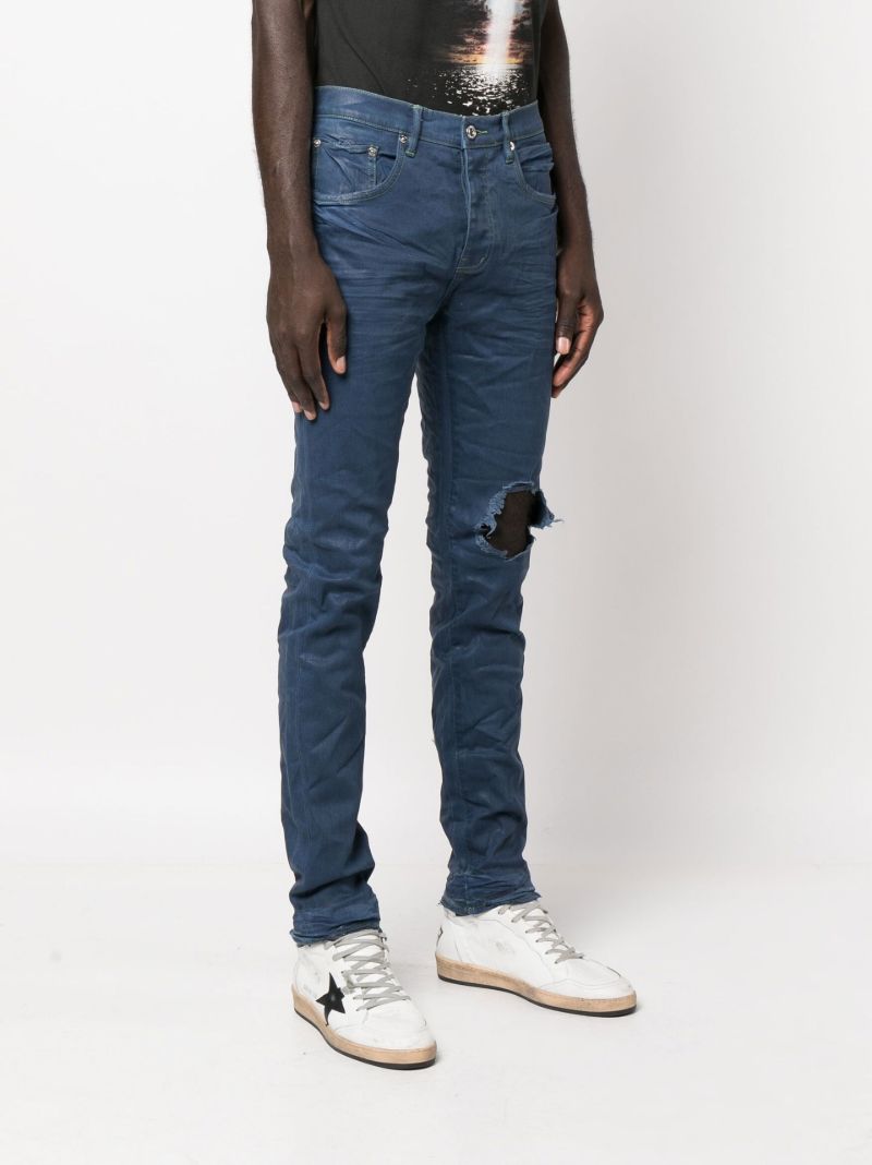 Blue Distressed Straight Leg Jeans